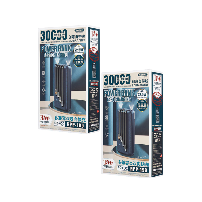 Remax Micro/Type C/Lightening Fast Powerbank 30000 mAh 22.5W RPP-199